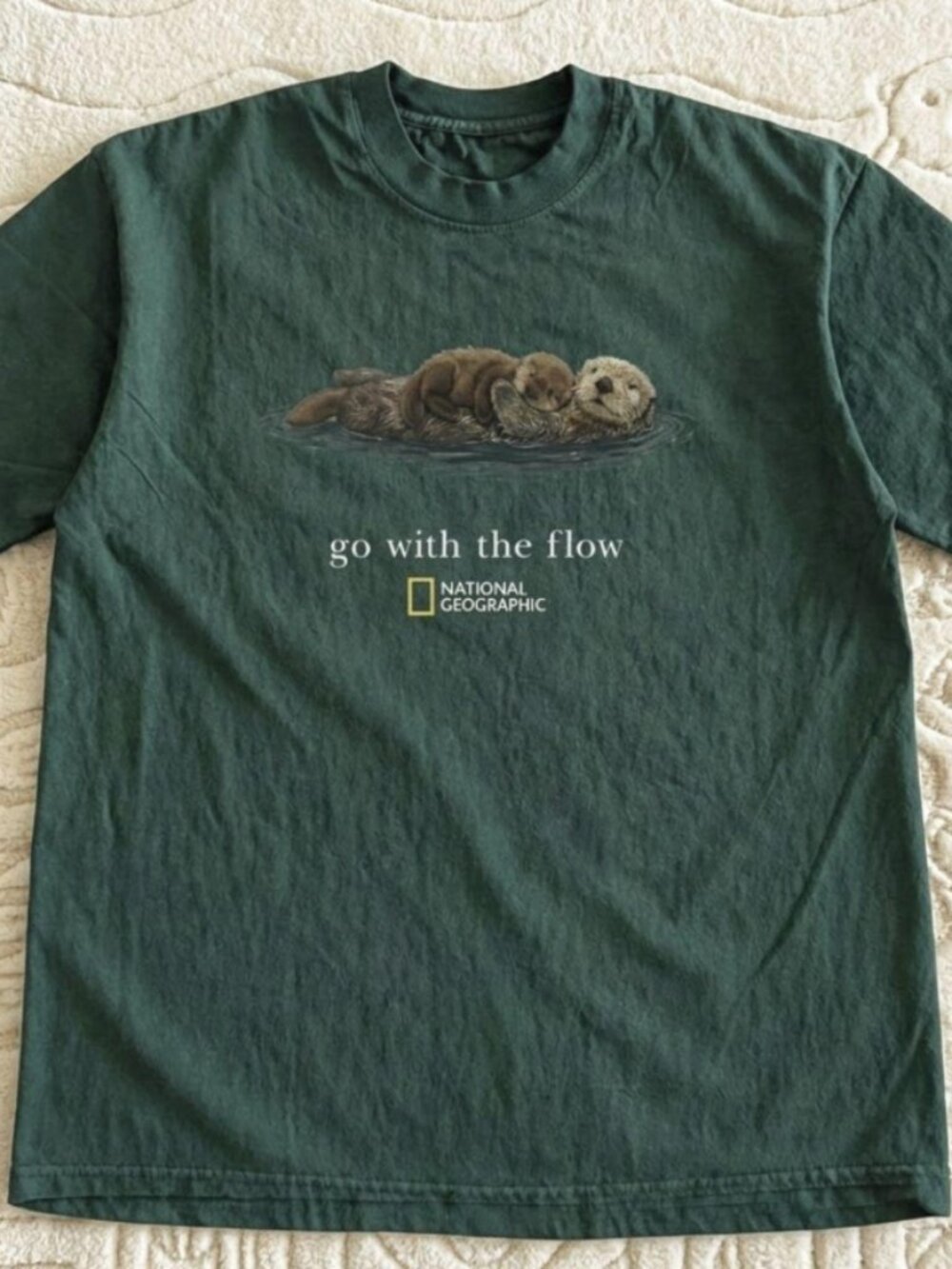 Green National Geographic otter graphic t-shirt